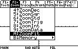 This image shows the Zoom settings with A: ZoomFit selected  from a TI-89